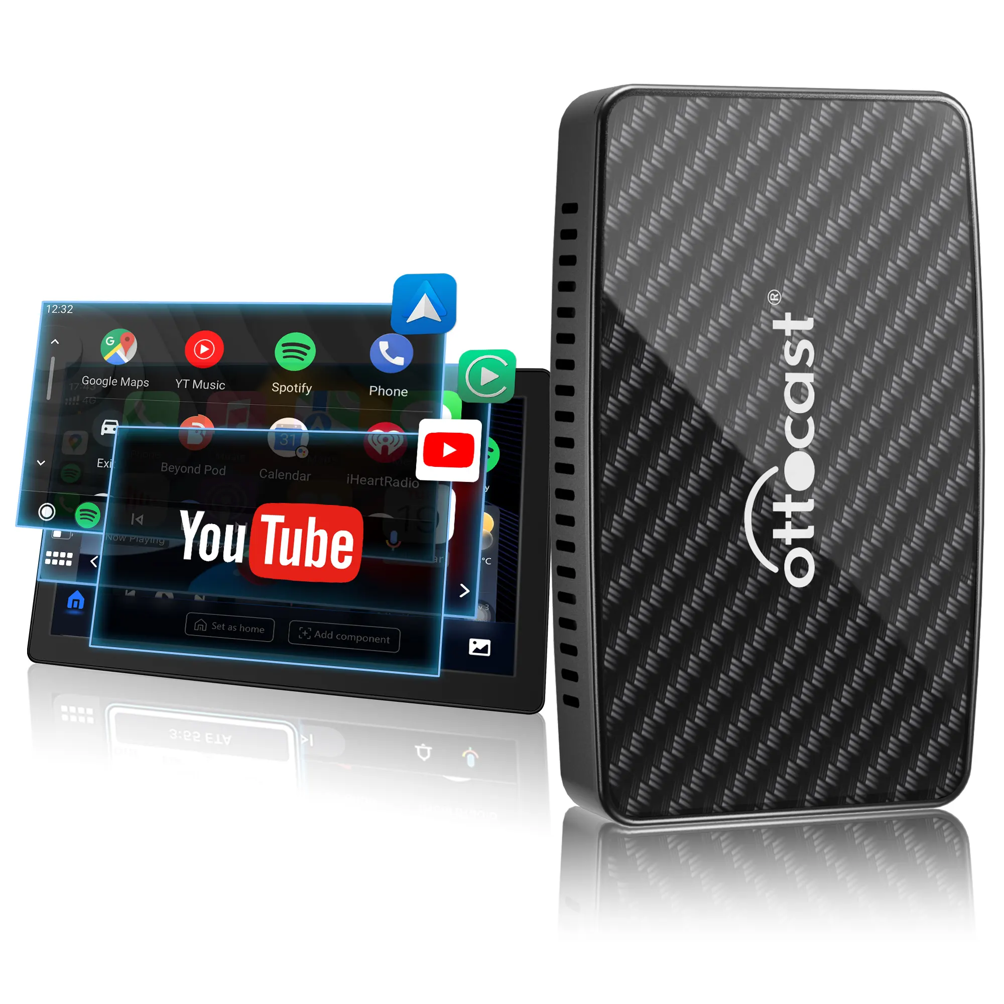 Ottocast picasso android carplay box appl carplay adaptateur sans fil voiture play sans fil android auto dongle avec youtube netflix