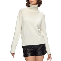 Pull en cachemire mélangé à la laine mérinos pour femme, col roulé, manches tombantes, ourlet et poignets côtelés, tricoté sur mesure, confortable