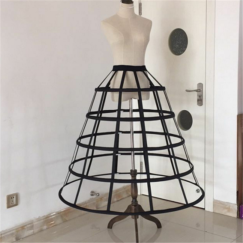 Jupon Crinoline Cage Victorienne 5 Cerceaux – Jupe Bouffante Mariage, Cosplay, Lolita, Médiéval, Renaissance – Taille Unique Réglable (Blanc/Noir)