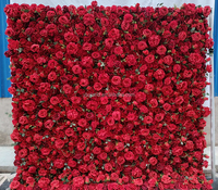 E6 8ft x 8ft menggulung 3D 5D bunga mawar latar belakang Panel sutra buatan Burgundy anggur merah bunga dinding untuk dekorasi toko pernikahan