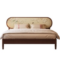 Lit plateforme double en bois massif de style chinois chic, lit zen rétro, mobilier national, lit rembourré doux pour hôtel B&B