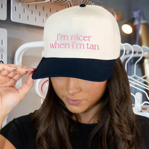 หมวกเบสบอลผู้หญิงทรง 5 แฉก ผ้าฝ้ายสองสี ปักลาย I'm Nicer When I'm Ten หมวกแฟชั่นทรง Trucker - Product Image 5