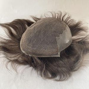 Prótesis Capilar de Encaje Francés con Frente Decolorado y Base de PU para <span class=keywords><strong>Hombre</strong></span>, Venta al por Mayor, Cabello Q6 # Parche 310 para Cabello Gris - Product Image 6