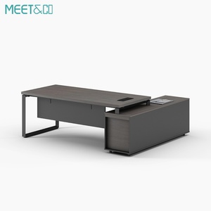 Bureau de direction moderne de luxe en forme de L pour manager/PDG, extensible, contemporain, pour bureau/villa/maison, en MDF et métal - Product Image 4