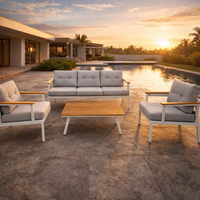 Ensemble de canapés d'extérieur pour coin patio au bord de la piscine, avec structure en aluminium résistante à la rouille et foyer intégré