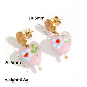 Pendientes de gota con personalidad, pendientes de aro goteo de aceite de acero inoxidable con Huggie Vintage, Pendientes colgantes de corazón para mi hija - Product Image 5