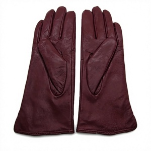 Guantes de Invierno de Cuero Borgoña para Mujer, Estilo Liso hasta la Muñeca, Diseño Térmico sin Forro para Uso Diario Informal y al Aire Libre - Product Image 3