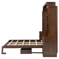 Lit mural moderne Queen Size avec bureau et espace de rangement - Lit mural en bois de chêne gain de place avec armoires et tiroirs