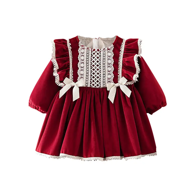 Robe de princesse en velours pour filles, tenue d'automne rouge, style espagnol, nouvelle collection