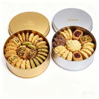 Caja Redonda de Metal Personalizada al por Mayor para Postres, Contenedor de Galletas de Grado Alimenticio, Caja de Metal Decorativa para Regalos