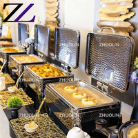 Services d'hôtellerie et de restauration, plat de service buffet en acier inoxydable 304 martelé à la main, couvercle en verre, plats chauffants de luxe pour la restauration