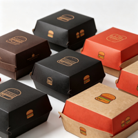 Boîte à hamburger personnalisée en gros, en carton alimentaire jetable résistant à la graisse, pour vente à emporter, impression OEM, fournitures de restauration