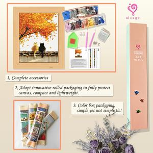 Kit de peinture diamant DIY style animalier chat 'La Promesse de l'Automne' avec diamants ronds, art mural imprimé, cadre rectangulaire - Product Image 3