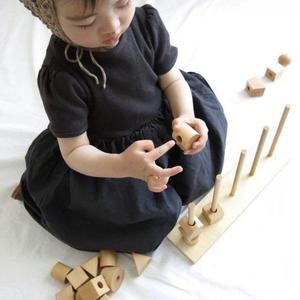 ชุดเดรสลำลองผ้าฝ้ายลินินสีพื้นแขนสั้นสำหรับเด็กผู้หญิงช่วงฤดูร้อน - Product Image 1