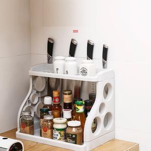Support d'organisation multifonctionnel en plastique pour couteaux, épices, bouteilles et pots – Étagère de rangement pour cuisine - Product Image 3
