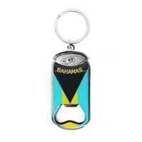 Vente en gros en alliage de zinc avec logo personnalisé ouvre-bouteille de bière en métal porte-clés feuille personnalisée Bahamas souvenir peut en forme de porte-clés avec drapeau