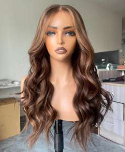 Perruque Lace Front avec Cheveux de Bébé, Cheveux Européens Remy, Mèches Caramel, Sans Colle et Nœuds Décolorés pour Femmes Souffrant de Perte de Cheveux - Product Image 1