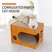 Maison pour chats à deux niveaux en bois et papier écologiques, idéale pour le repos et l'affûtage des griffes des chats.