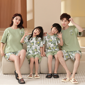 Casa di famiglia indossa pigiami estivi in puro <span class=keywords><strong>cotone</strong></span> tinta unita <span class=keywords><strong>pigiama</strong></span> per ragazzi e ragazze aria condizionata abbigliamento pigiami Casual per la famiglia - Product Image 3
