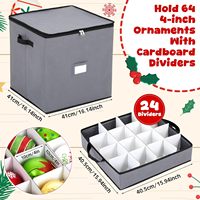 Boîte de rangement pour décorations de Noël Pinkunn, 64 pièces, 4 pouces, double couche, carrée, étanche, avec séparateurs réglables, emplacements pour étiquettes et poignées (gris)