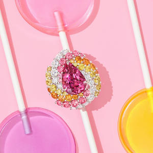 Cincin perak 925 Sterling dengan tetesan air safir merah muda mewah cincin perhiasan zirkonia warna-warni janji cincin pernikahan - Product Image 3