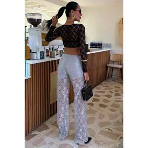 กางเกงลูกไม้ลายเส้นสีเทา 0081 กางเกงผู้หญิงระบายอากาศได้ดี - Product Image 3