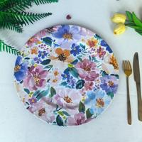 Assiette de présentation ronde en plastique blanc de 13 pouces, motif floral vintage, pour décoration de table de mariage et de fête