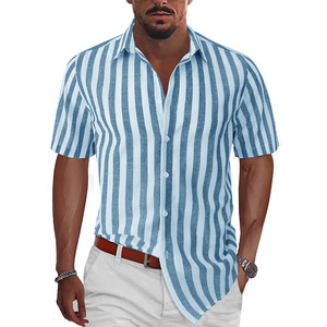 Camicia a righe moda vacanza abbottonata camicie di <span class=keywords><strong>lino</strong></span> 2023 estate <span class=keywords><strong>uomo</strong></span> <span class=keywords><strong>uomo</strong></span> vestiti all'ingrosso manica corta imballaggio personalizzato in rilievo - Product Image 6