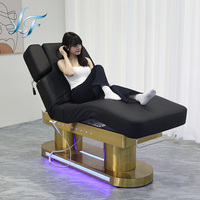 Nouveau Lit de Spa à Base Dorée en Promotion, Table de Massage Électrique Courbe à 4 Moteurs avec Lumière LED, Lit Médical pour Extensions de Cils