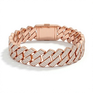 Bracelet cubain de luxe micro-pavé plaqué or 18K 14K avec diamant de laboratoire taille brillant rond CVD, bracelet unisexe - Product Image 3