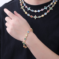 Chaîne de pull unisexe plaquée or, style européen et américain, étoile à quatre branches, micro-incrustée de zircon coloré, en laiton