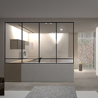 Soluciones para espacios pequeños, cocina rústica, biblioteca, estudio, ventanas y puertas, barras en T, esquina con vaina de vidrio, Colección moderna única