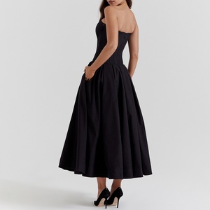 Elegante Vestido Midi Negro sin Tirantes, Esencial para Fiestas Modernas, Diseño Inspirado en Celebridades, Vestidos Personalizados a la Moda - Product Image 5