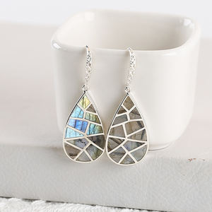 Anting-anting <span class=keywords><strong>Intarsia</strong></span> Flash batu alam perak Sterling 925 Set anting-anting Fashion perhiasan liontin batu permata hadiah perhiasan - Product Image 5