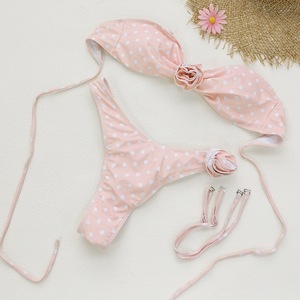 Conjunto de Bikini de Tres Piezas Personalizado JSN 2026 con Estampado de Puntos, Traje de Baño de Dos Piezas con Flores 3D y Mangas Largas, Traje de Baño Bandeau para Mujer - Product Image 2