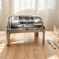 Ensemble de réchauds de luxe à couvercle roulant, chauffe-plats commerciaux en acier inoxydable pour buffet avec supports à combustible, équipement de restauration