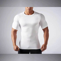 Nuevo mono de fitness para hombre, camiseta de manga de corte elástico de secado rápido, ropa de entrenamiento de alta elasticidad con cuello redondo, estilo Formal