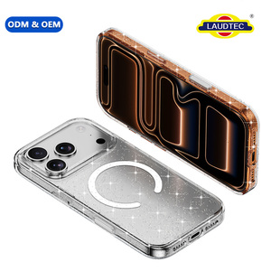Coque magnétique anti-poussière à découpes de précision 1:1 avec paillettes pour iPhone 17/18 Pro, transparente et scintillante - Product Image 1