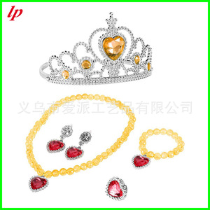 Lp Kids Princess Jewelry Set Crown Necklace <b>Bracelet</b> Ring Earring Heart Shape Zinc Alloy Party Costume Accessory Blue Purple - Product Image 2