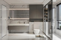 Kabinet Vanity Kamar Mandi Gantung Dinding Kayu Kontemporer dengan Pintu Kaca Lengkung Asal Henan