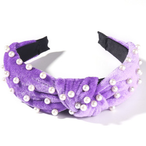 Wholesale Korea Fashion Womens Hair Accessories Head Band Custom Women Fabric Tie Knot Pearl <strong>Plastic</strong> <strong>Headband</strong> for Girls - Product Image 5