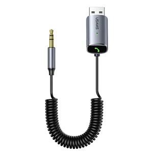 USAMS SJ504 BT5.0 Stereo Pria, Keluaran Baru 3.5 Mm Jack Audio Aux Kabel Pegas Tampilan Sentuh Digital Panggilan Handsfree
