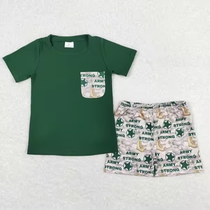 Ensemble 2 pièces pour garçons : T-shirt à manches courtes et short camouflage en coton biologique imprimé, collection chasse pour enfants, styles variés, vente en gros - Product Image 5