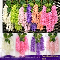 Vente en gros de fleurs suspendues de glycine denses artificielles Huaien pour décoration de plafond de lieu de couloir de paysage de mariage