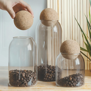 Botol dispenser biji kopi Jepang sederhana bulat bola gabus kaca stoples penyimpanan teh Jar tersegel kopi dapat bola kayu gabus - Product Image 3