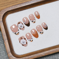 Tips Kuku Almond Motif Leopard 10 Pcs Amber Tip Putih 3d Bunga Perak Glitter Art Set Kuku Almond Tebal French Tip