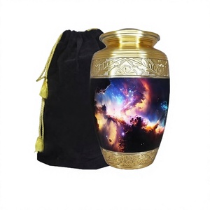 Grande urne funéraire de la galaxie cosmique dorée et noire Urne funéraire pour cendres humaines Urne en aluminium pour cendres Urne gravée pour femme et homme - Product Image 1