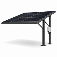 Système de carport solaire cantilever 5KW pour une seule voiture, auvent photovoltaïque étanche avec panneaux solaires monocristallins et onduleur hybride/raccordé au réseau