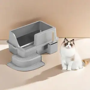 Foot-Board Scoop Smooth Surface With Handles High Sided Anti-Splashing Cat Litter Box Cat Toilet