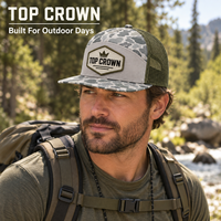 Casquette de camionneur à sept panneaux à profil haut, en tissu camouflage, avec dos en maille respirante et visière plate, pour la chasse et la pêche en extérieur